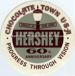 Hershey’s 60th anniversary logo appeared on stationery, brochures and other advertising materials. 1963